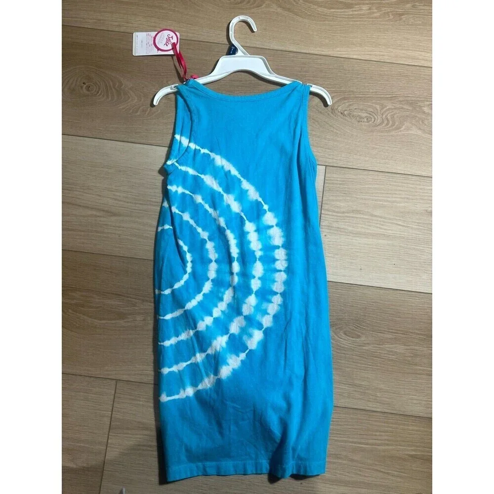 Justice Tie Dye Knot Front Tank Dres Girls Size M (10) Blue White Beach Chic NWT